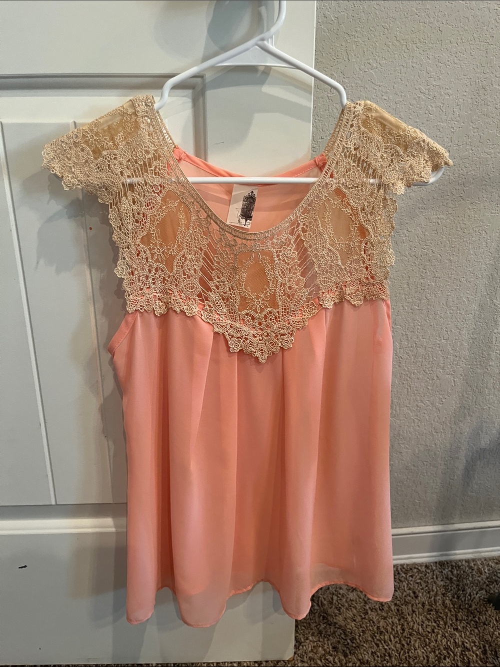 Francesca's Collections Peach Camisole with Cream Lace Yoke